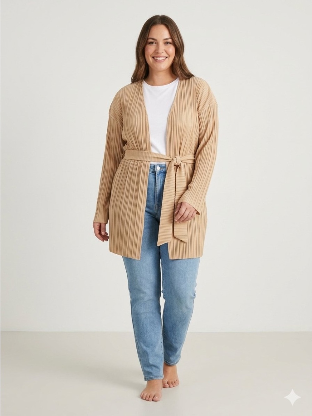NWT Boohoo Plus-Size Plisse Pleated Open Front Belted Wrap Cardigan Top (20)
